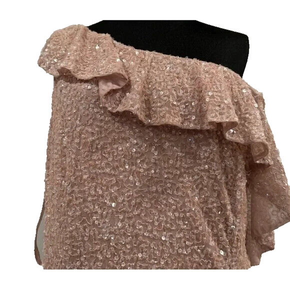 NWT Mac Duggal 5611 Sequined Drop Shoulder Trumpet Gown Mocha Pink Maxi Dress 16 - Picture 3 of 9